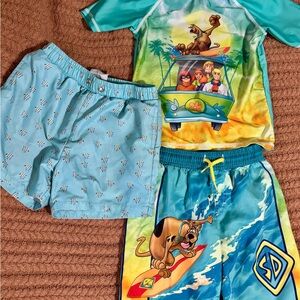 Scooby-Doo Toddler Boys Swim Set - Short Sleeve Rash Guard + 2 Swim Trunks